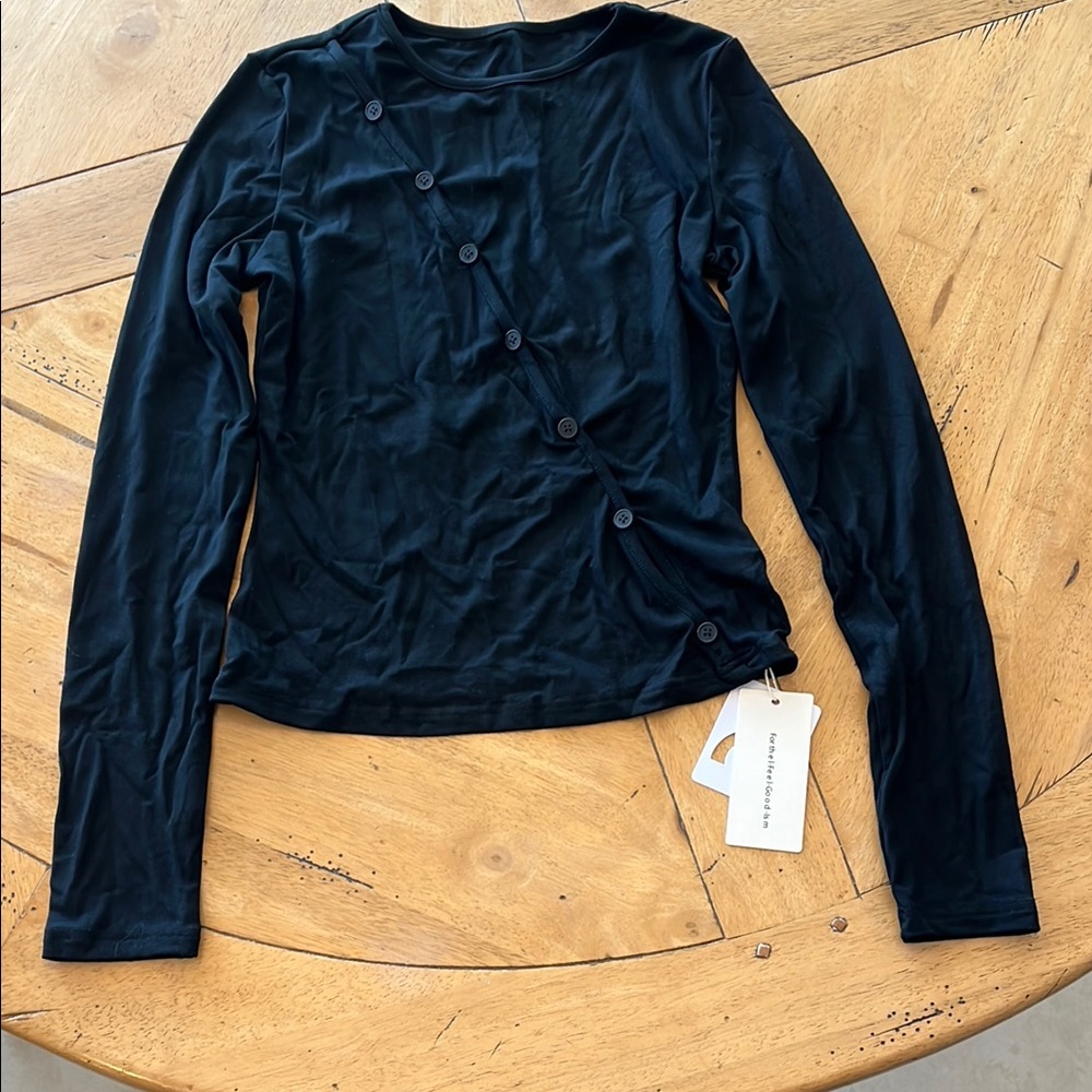 Black Button-Detail Top